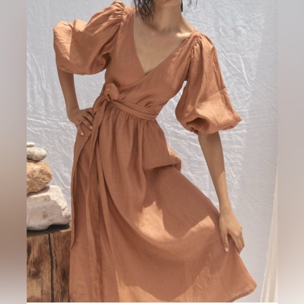 All That Remains ‘Lia’ Pure Linen Wrap Dress color blossom size AU 10  US 6